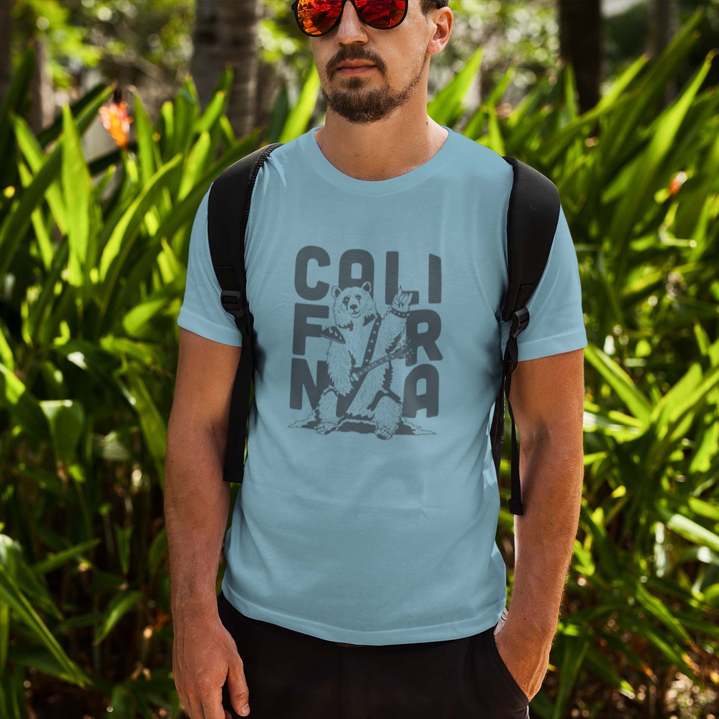 Picture of young man wearing the YouTopo California bear shirt.