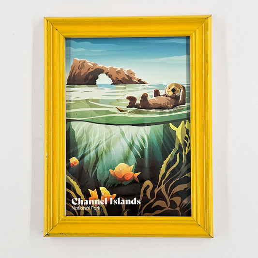 Vintage Channel Island Print w/ Second-Life Yellow Frame 6.5" x 8.25"