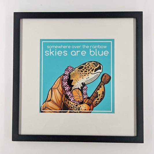 Skies Are Blue Hawaiian Turtle Print w/ Second-Life Frame 13"x13"