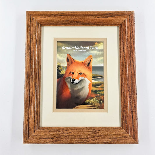Vintage Acadia Red Fox Print w/ Second-Life Frame 10.5" x 12.5"
